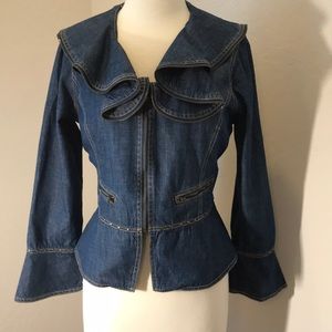 Live A Little Zipper Front Denim Peplum Jacket